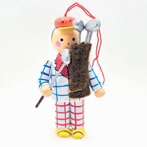 Vintage 1980s Midwest Importers Wood Golfer Ornament – Hand Painted 3.5"